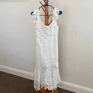 Mid length white dress, rehearsal dinner dress, white dress, lace white dress